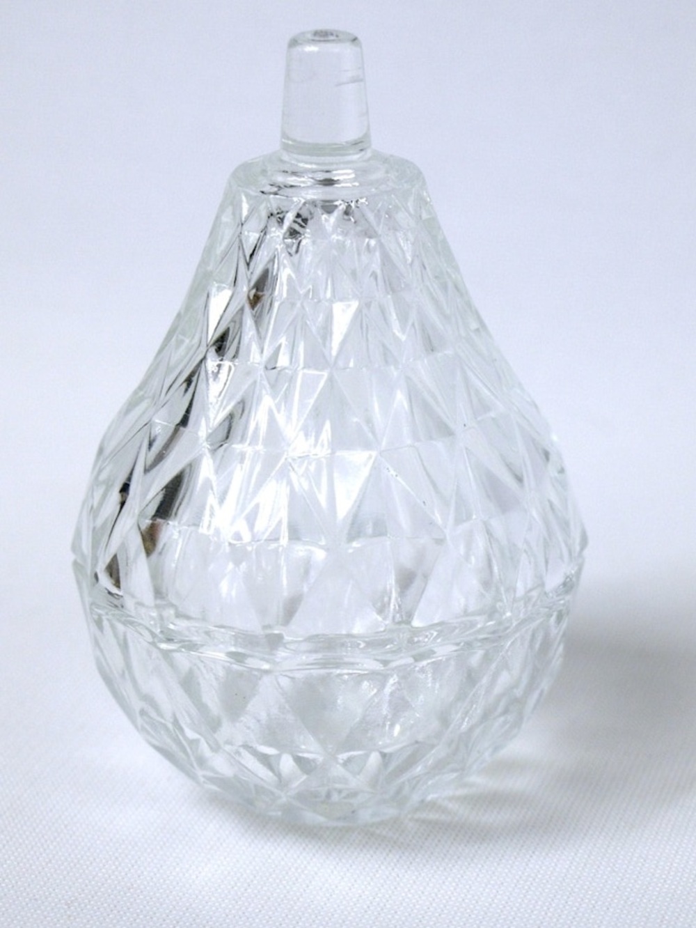 Vintage Cut Glass Pear Shaped Keepsake Box - Made in Italy - 4.25" tall